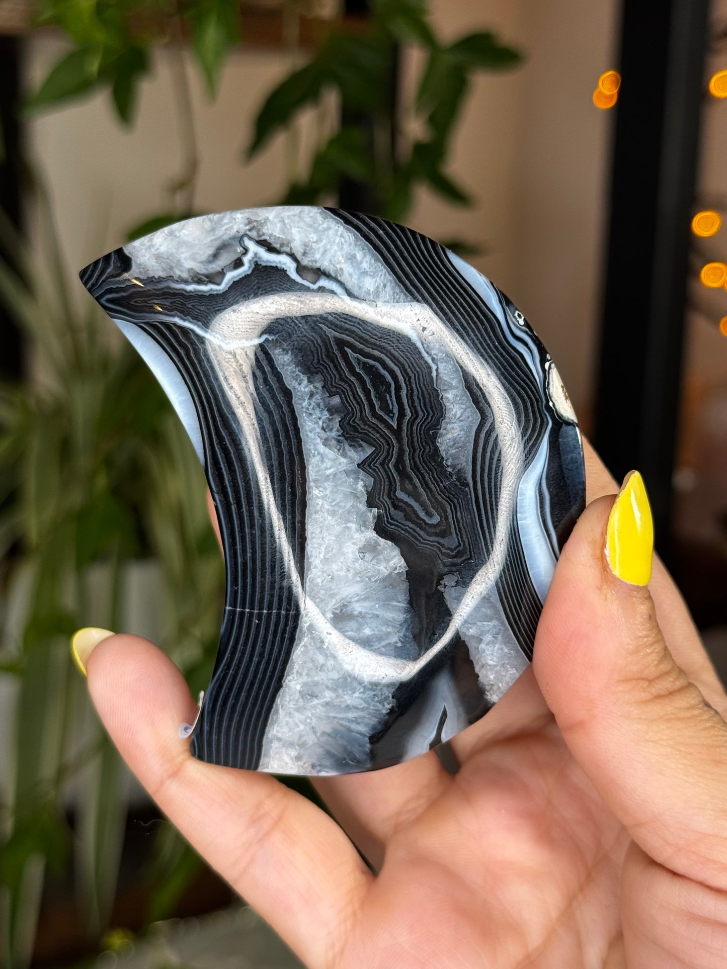 Black & Druzy Agate Moon with stand | 158g