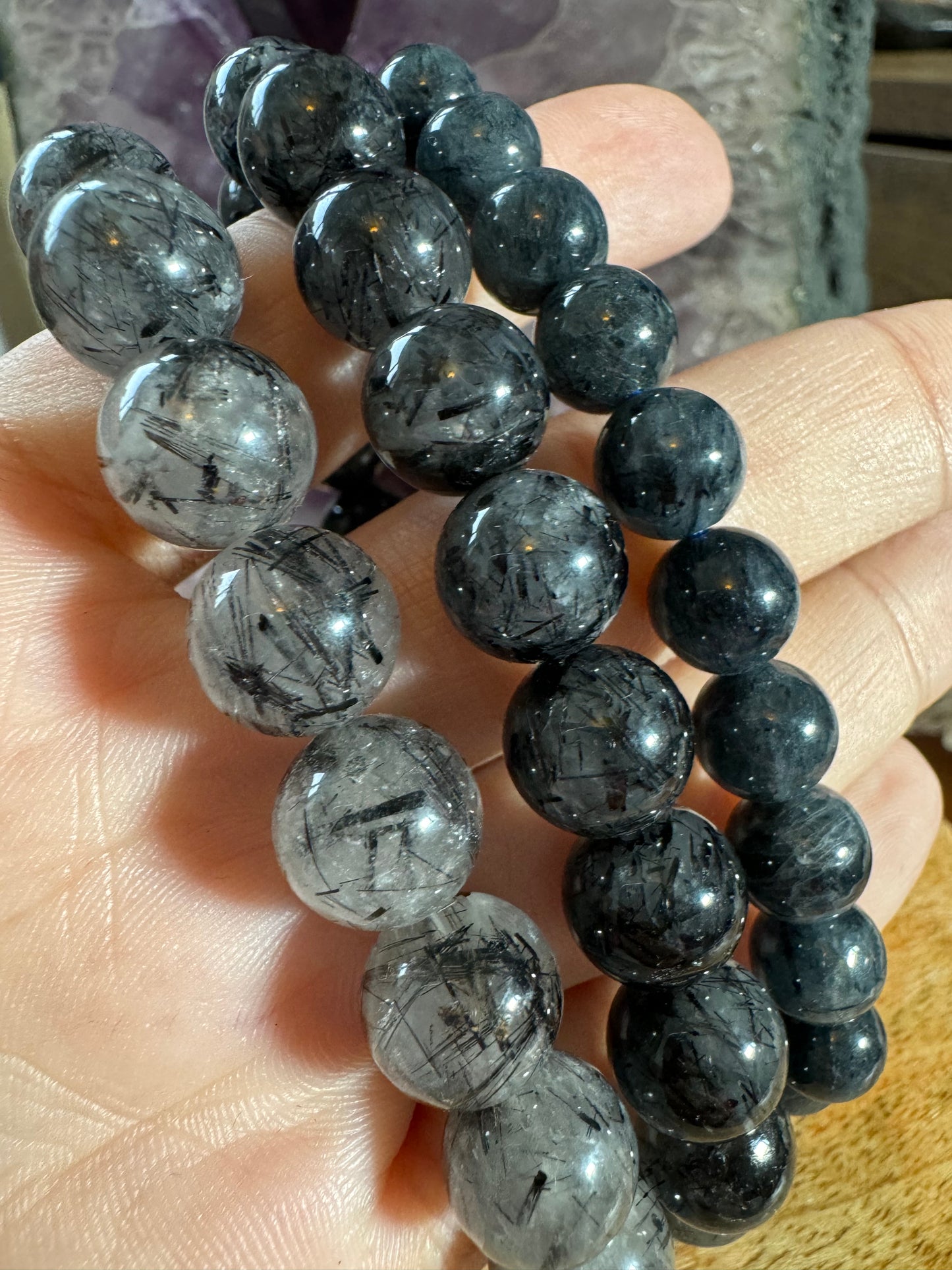 Black Tourmaline on Quartz Bracelet
