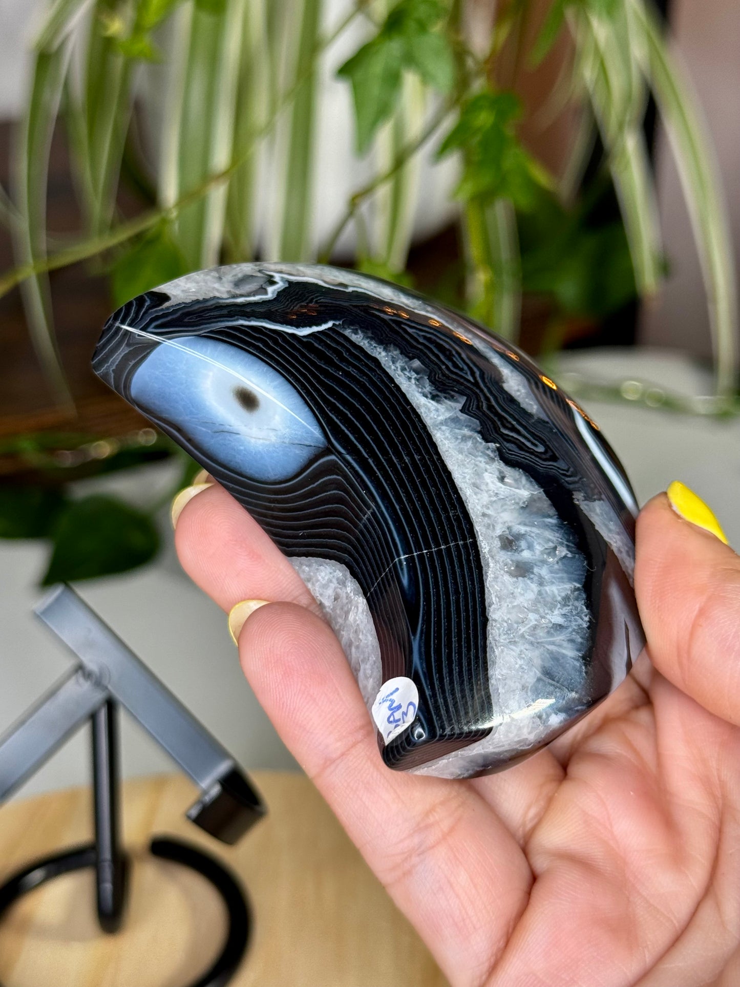 Black & Druzy Agate Moon with stand | 158g