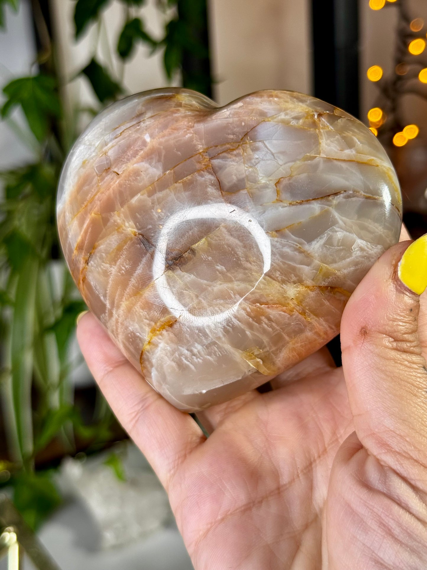 Flashy Peach Moonstone Heart with stand  | 384g