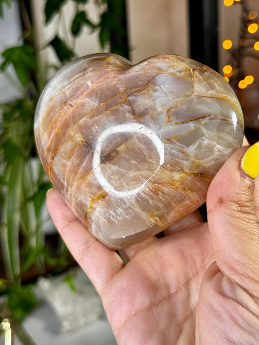 Flashy Peach Moonstone Heart with stand  | 384g