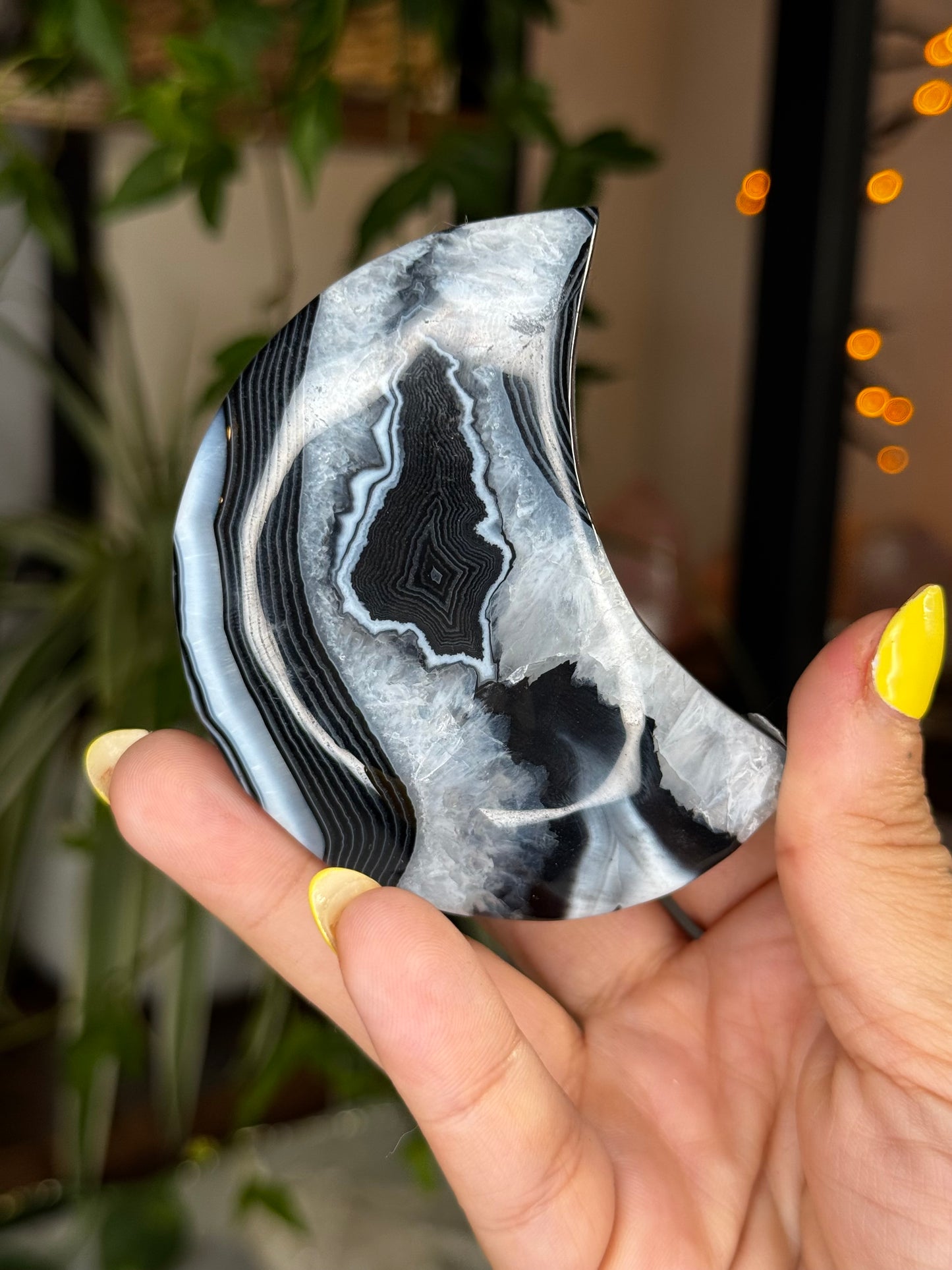 Black & Druzy Agate Moon with stand | 158g