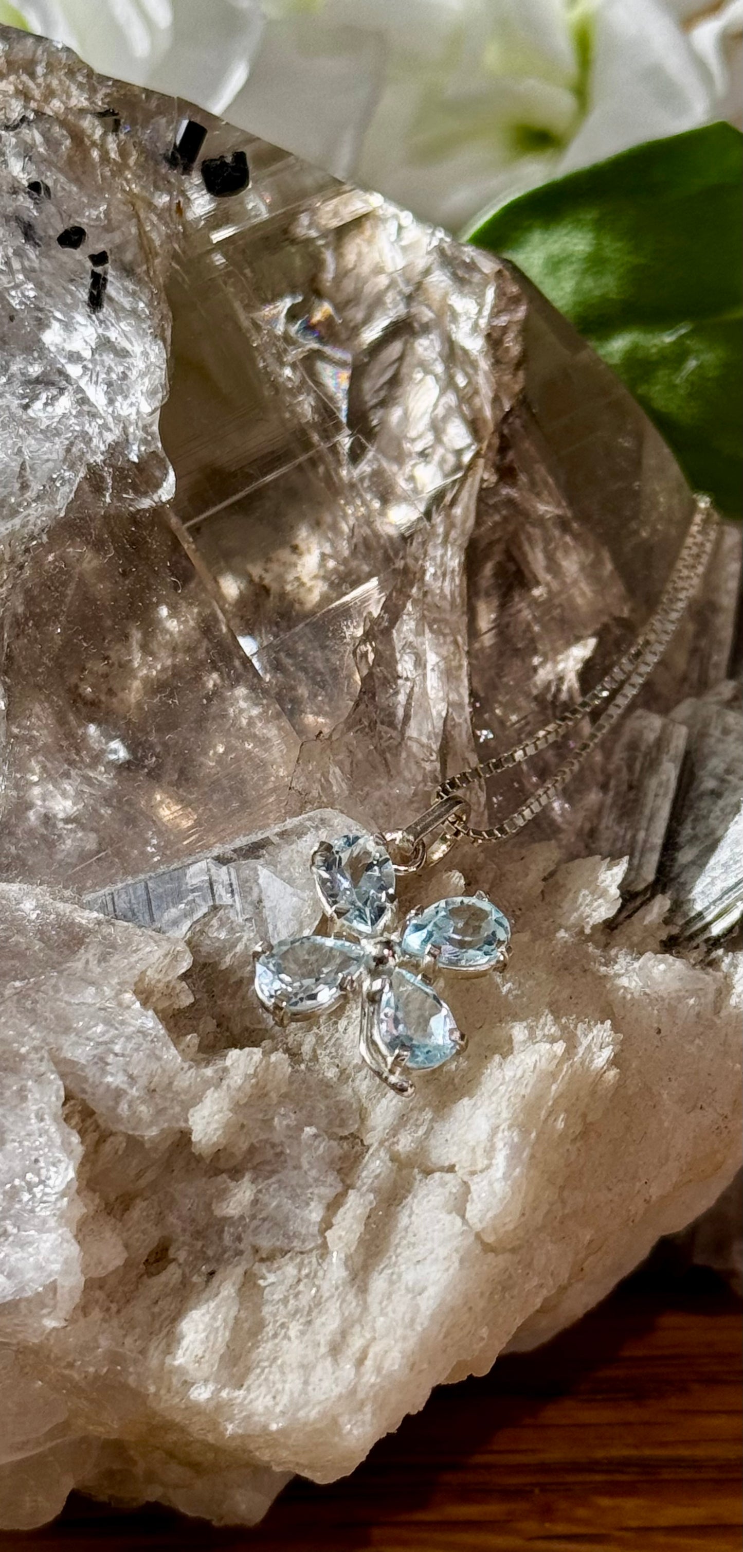 Handmade 925 Silver Blue Topaz Clover Pendant