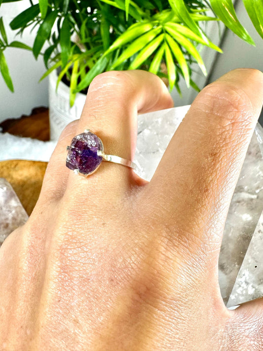 925 Silver Adjustable Amethyst Ring | Handmade - The Crystal Valley
