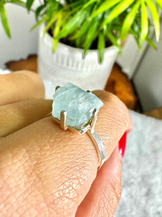 925 Silver Adjustable Aquamarine Ring | Handmade - The Crystal Valley