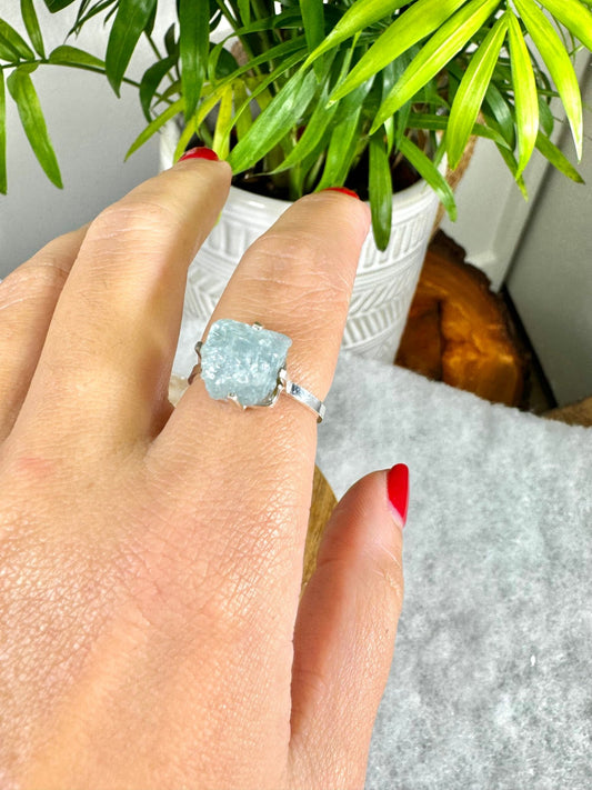 925 Silver Adjustable Aquamarine Ring | Handmade - The Crystal Valley