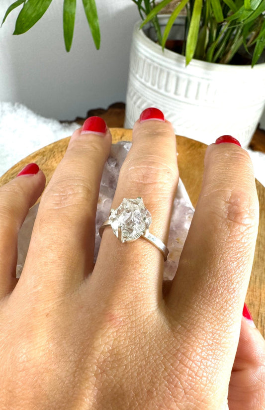 925 Silver Adjustable Clear Quartz Ring | Handmade - The Crystal Valley