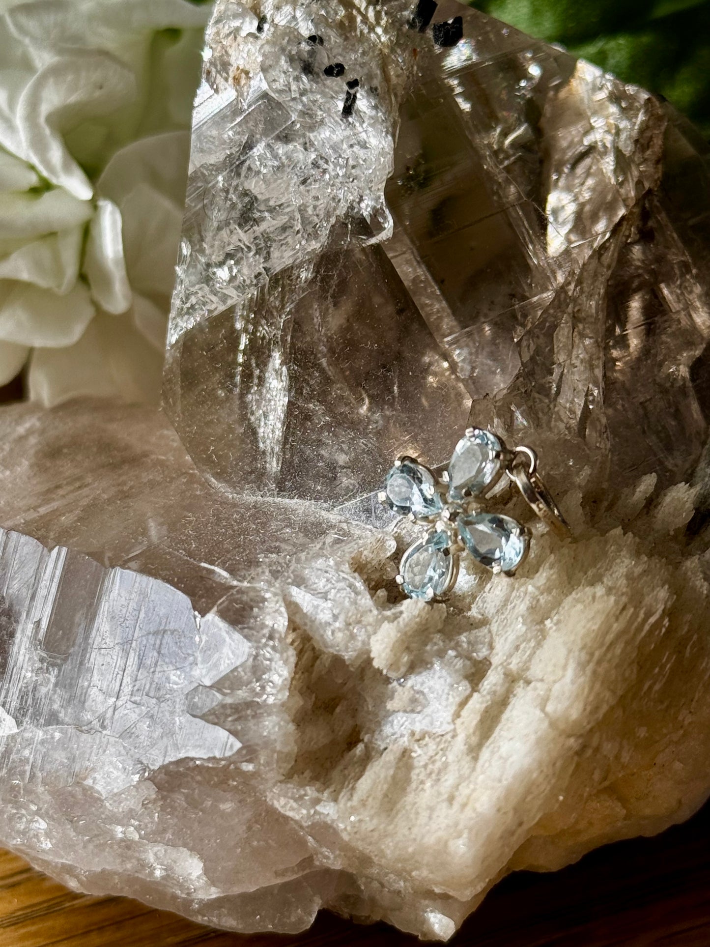 Handmade 925 Silver Blue Topaz Clover Pendant