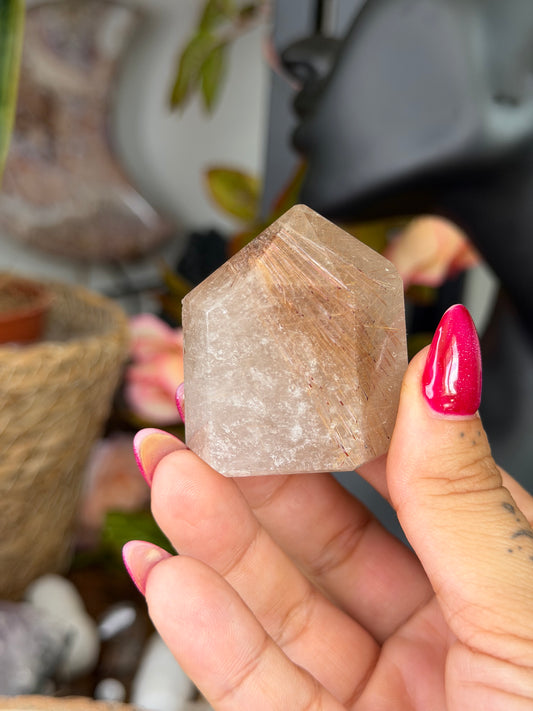 Clear Quartz Cluster Points with Rutile