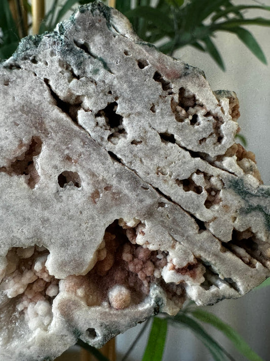 Pink Amethyst Slab on Wood Stand | 126g - The Crystal Valley