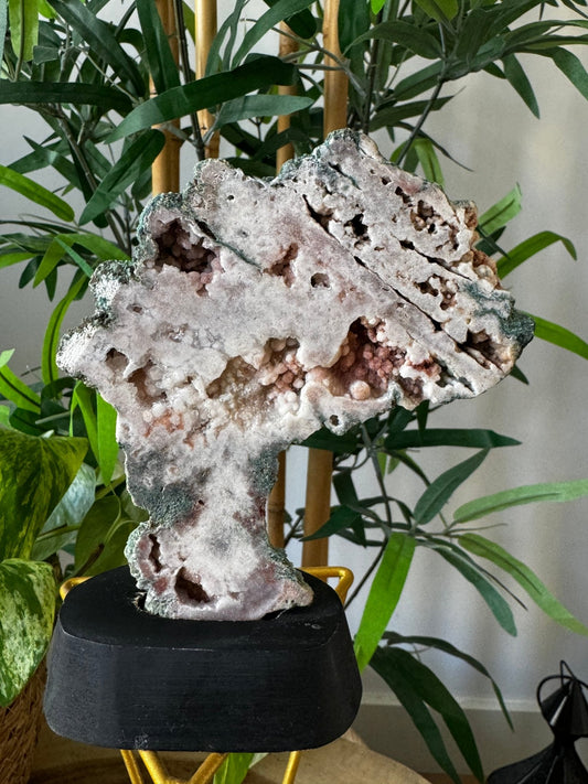 Pink Amethyst Slab on Wood Stand | 126g - The Crystal Valley