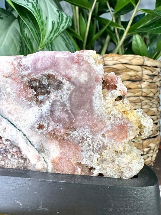 Pink Amethyst Slab on Wood Stand | 253g