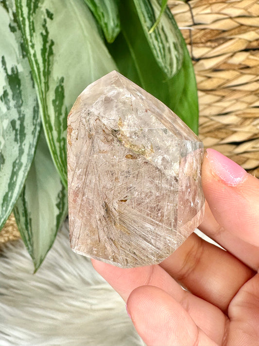 Clear Quartz Tower with SILVER & Gold Rutile | 96g | Unusual