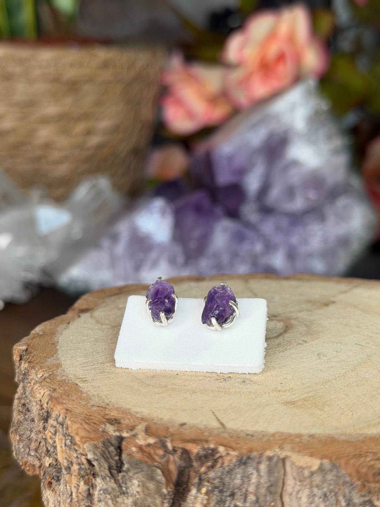 925 Silver Amethyst Stud Earrings | Handmade