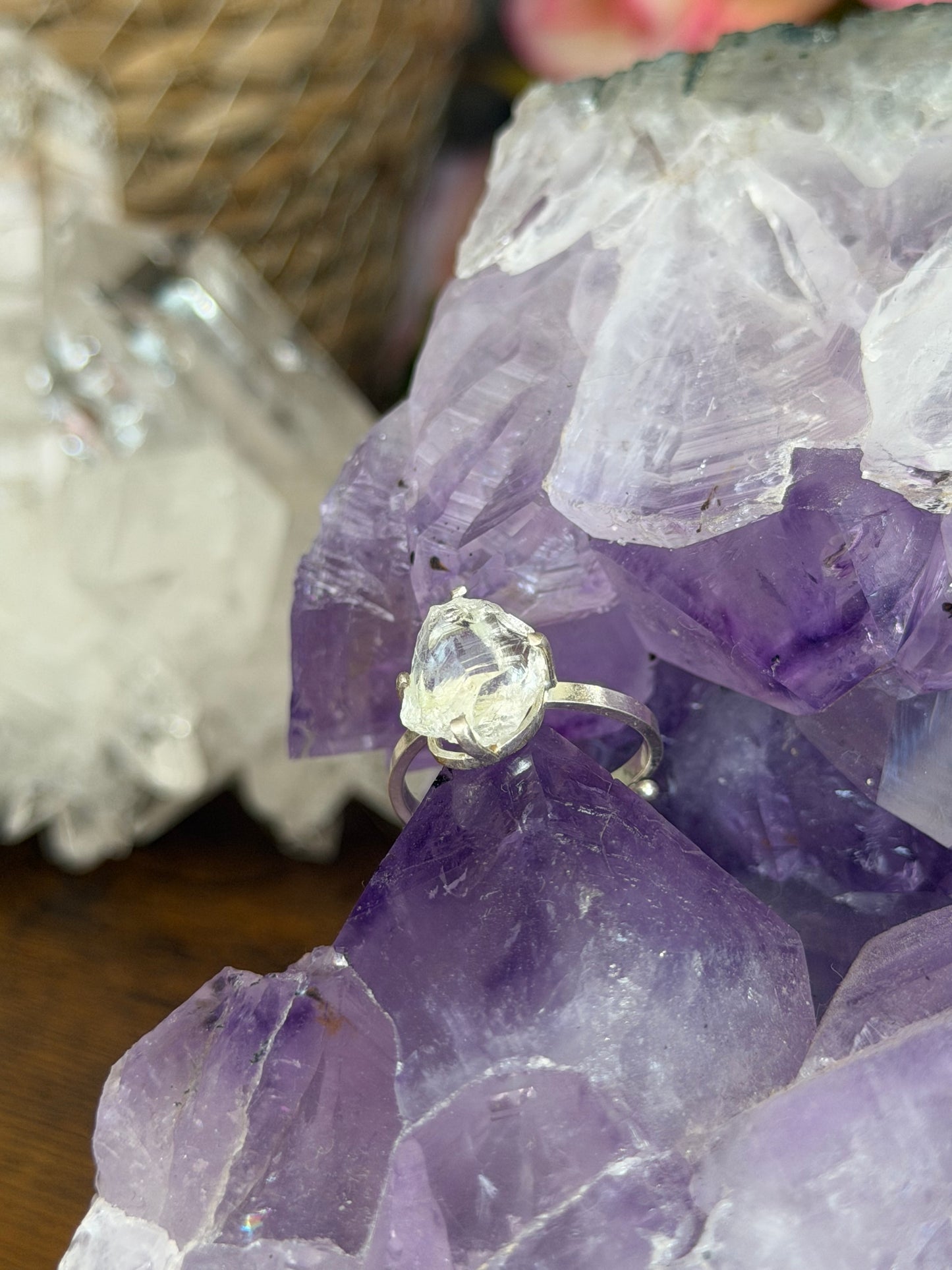 925 Silver Adjustable Raw Clear Quartz Ring | Handmade