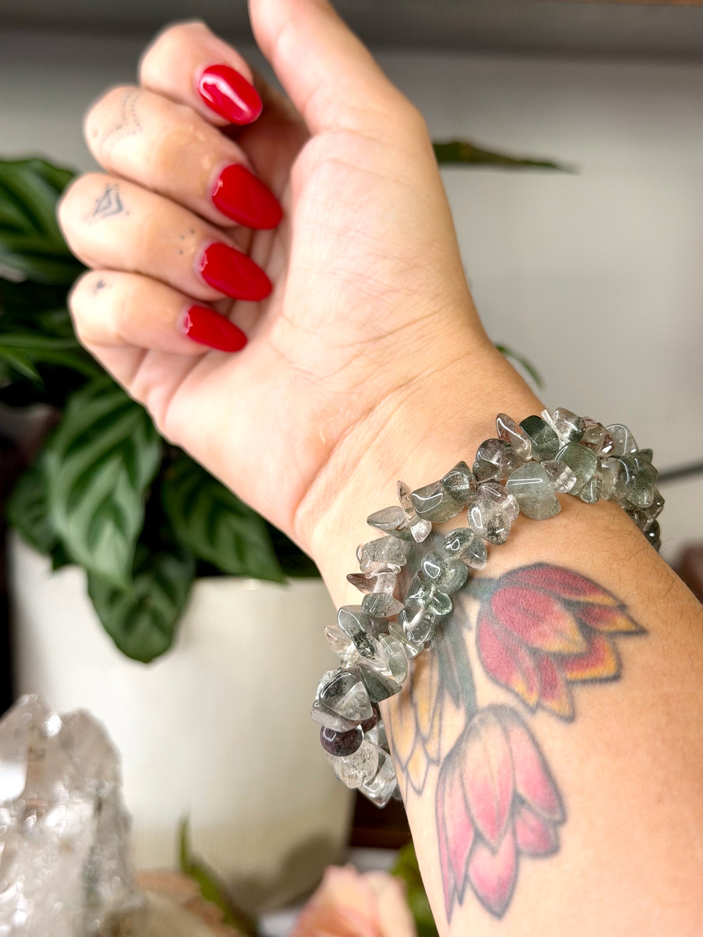 Elasticated Quartz with Chlorite Bracelet