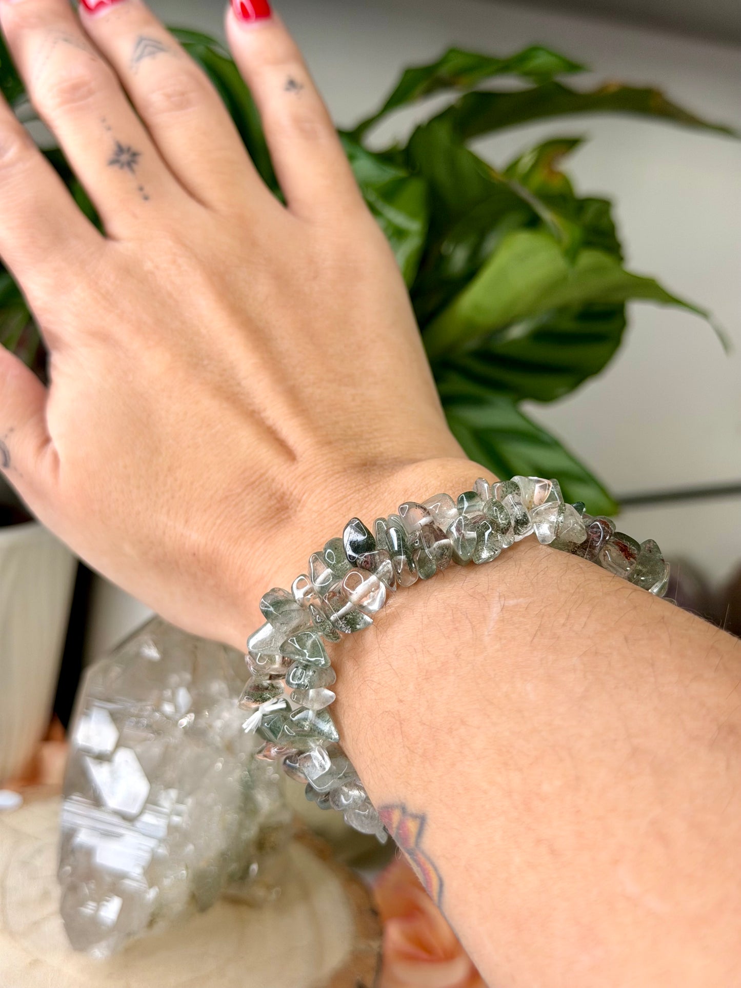 Elasticated Quartz with Chlorite Bracelet