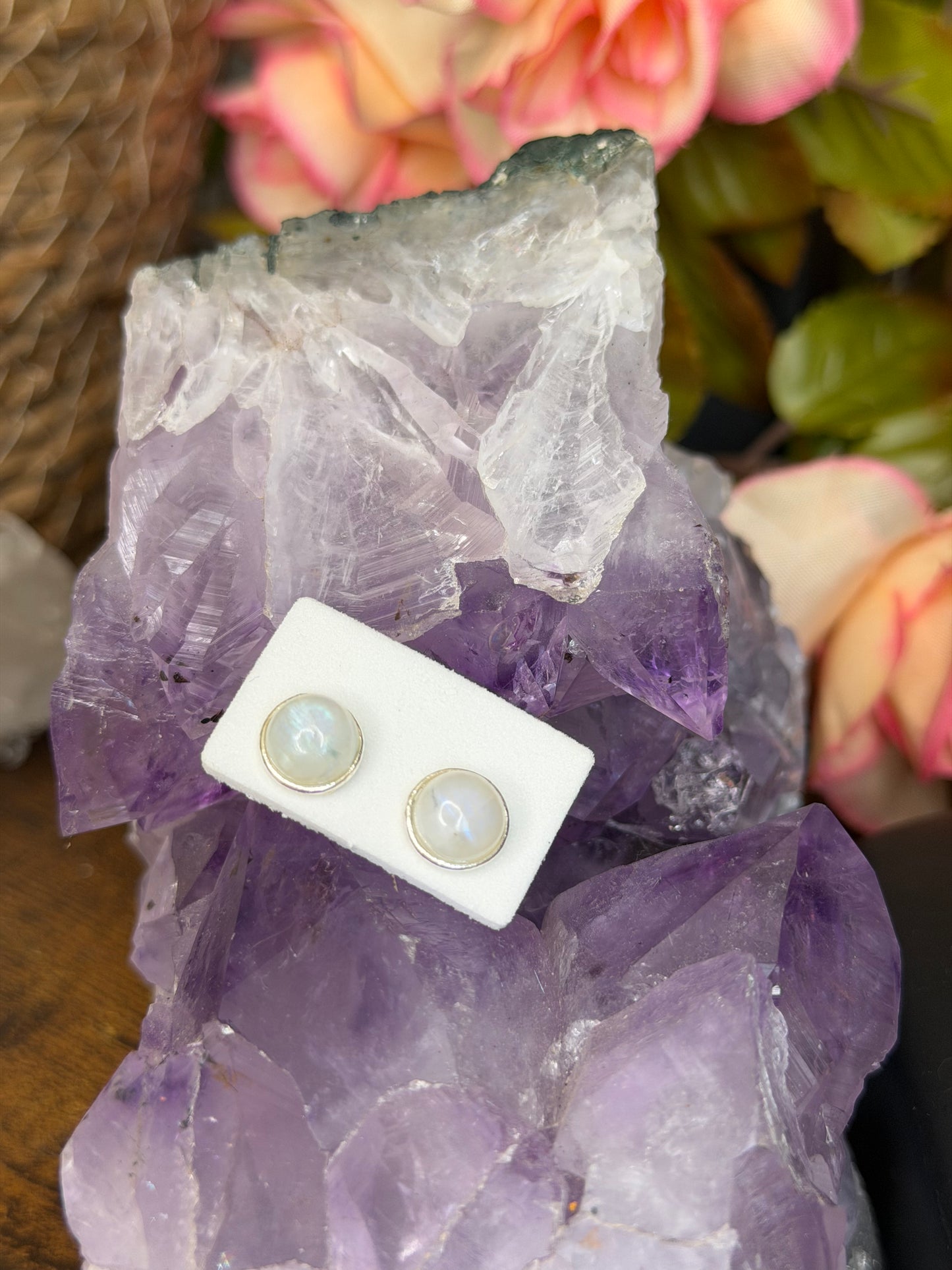 925 Silver Polished Moonstone Stud Earrings | Handmade