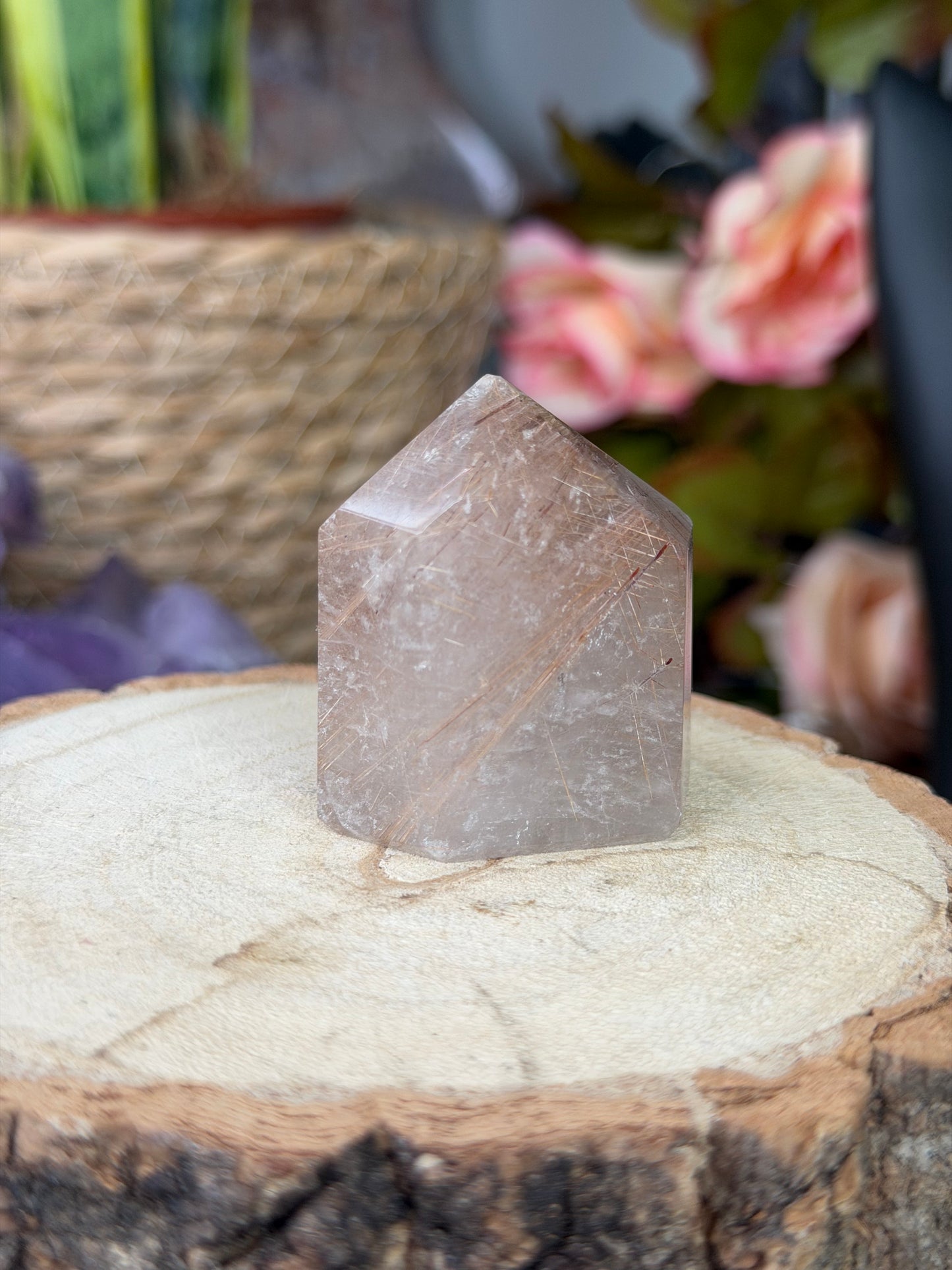 Clear Quartz Cluster Points with Rutile