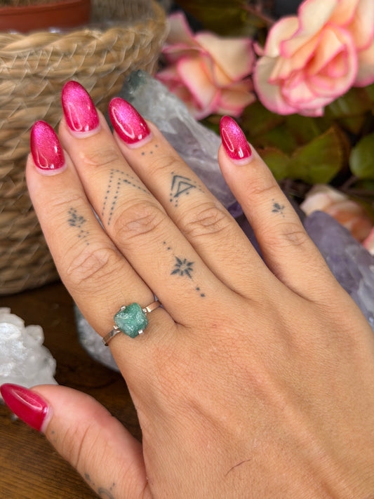 925 Silver Adjustable Raw Emerald Ring | Handmade
