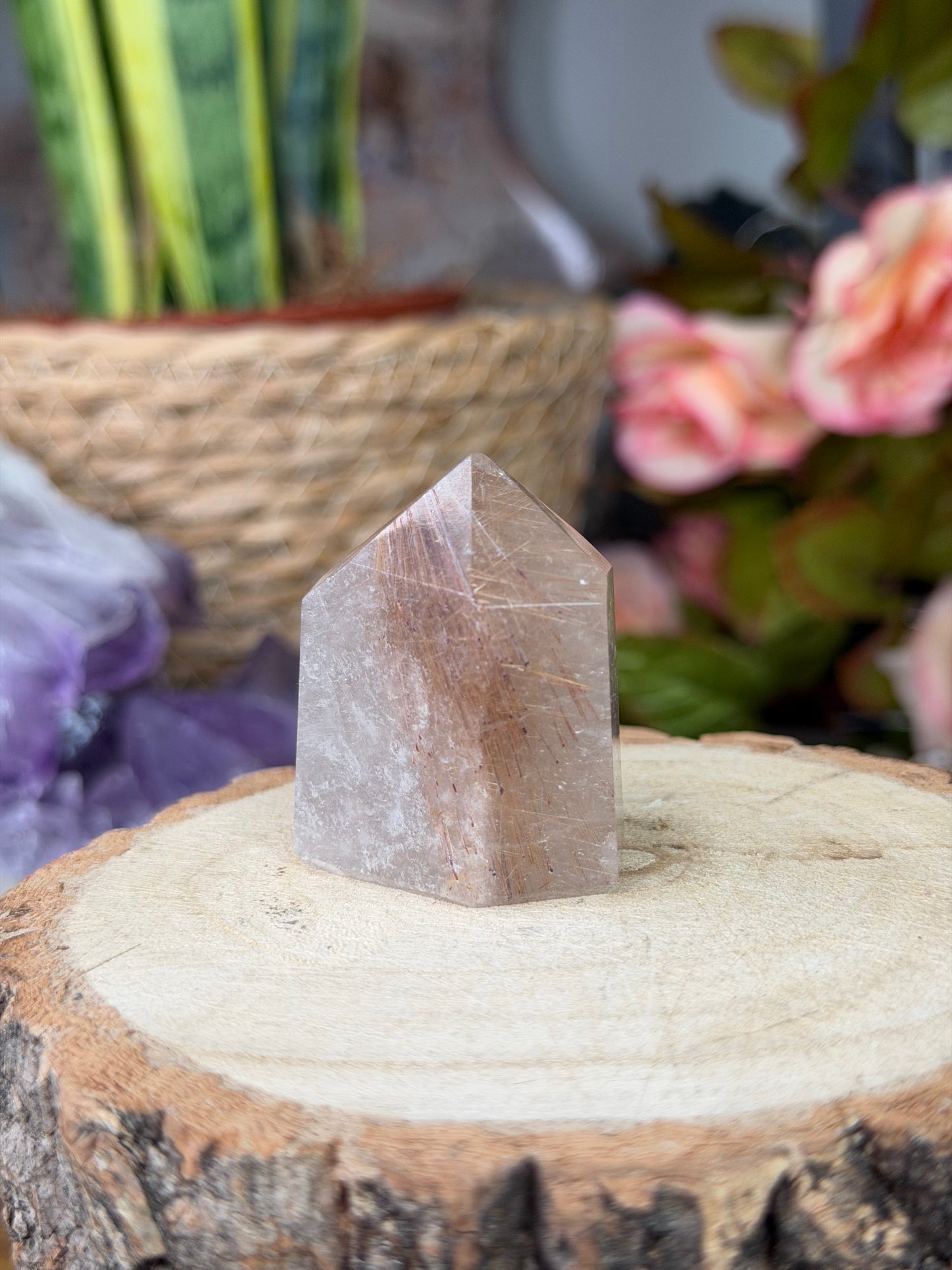 Clear Quartz Cluster Points with Rutile