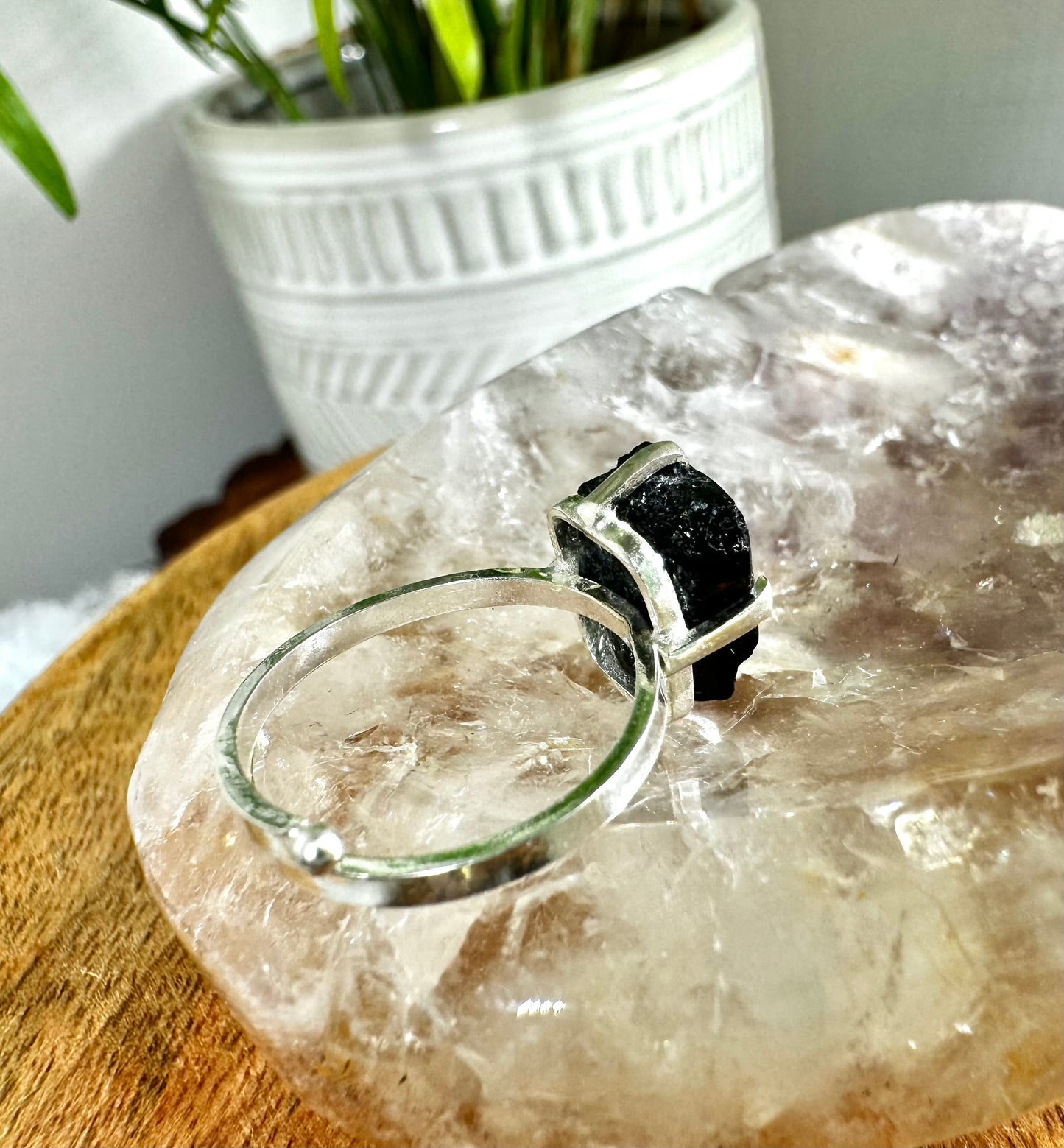 925 Silver Adjustable Black Tourmaline Ring | Handmade