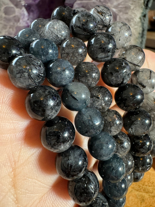 Black Tourmaline on Quartz Bracelet