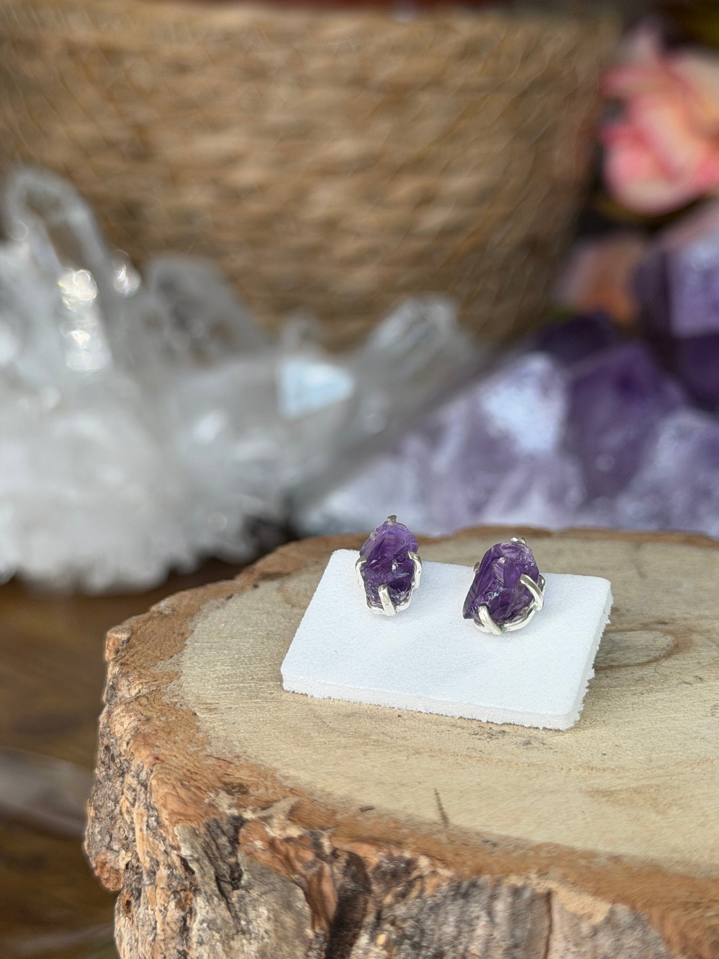 925 Silver Amethyst Stud Earrings | Handmade