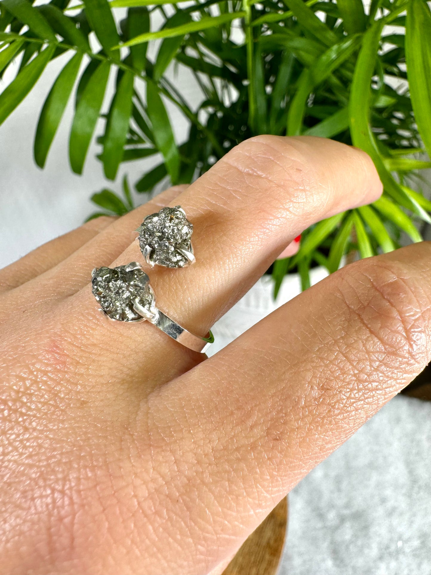 925 Silver Adjustable Pyrite Double Ring | Handmade