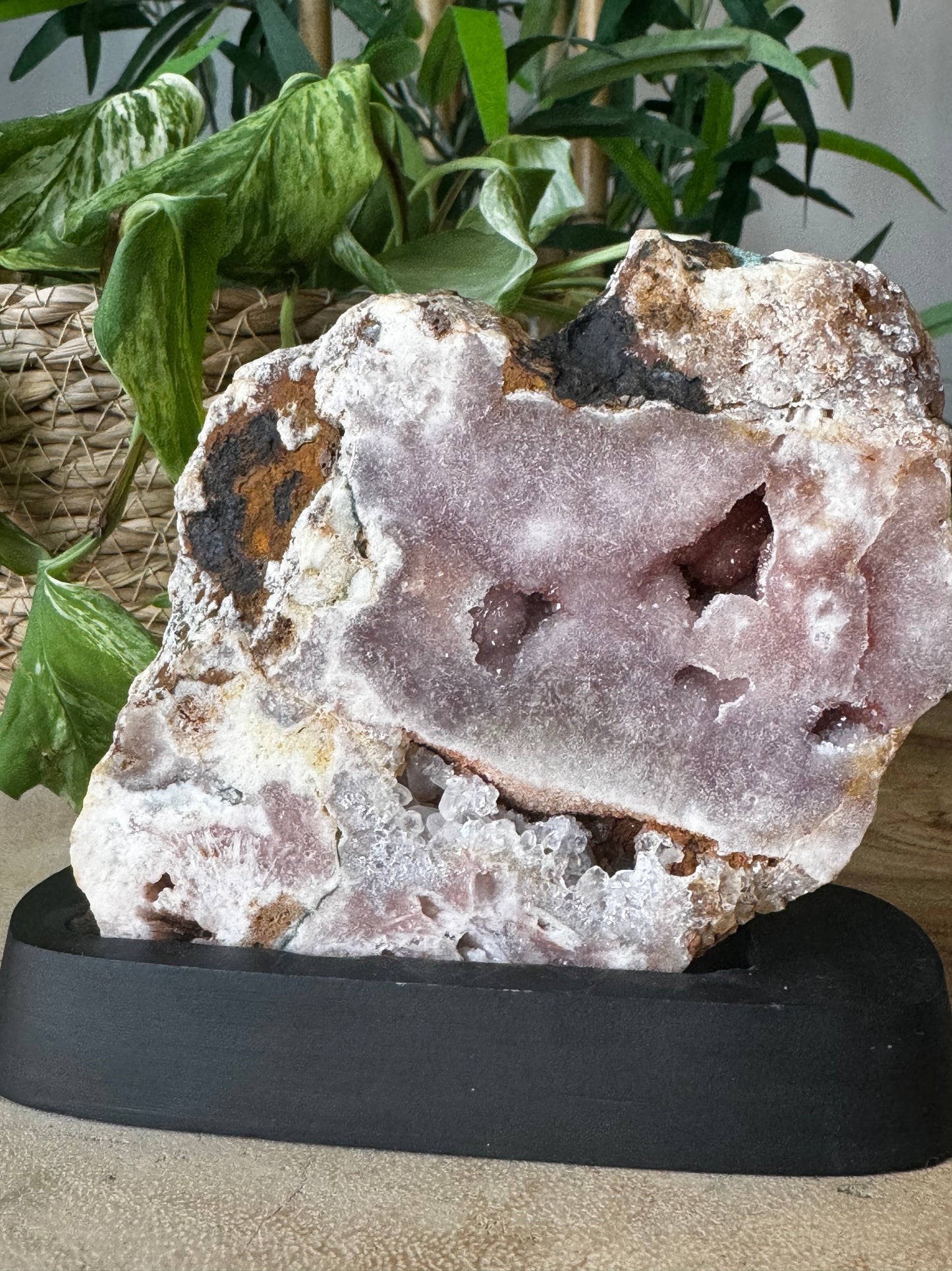 Pink Amethyst Slab on Wood Stand | 421g