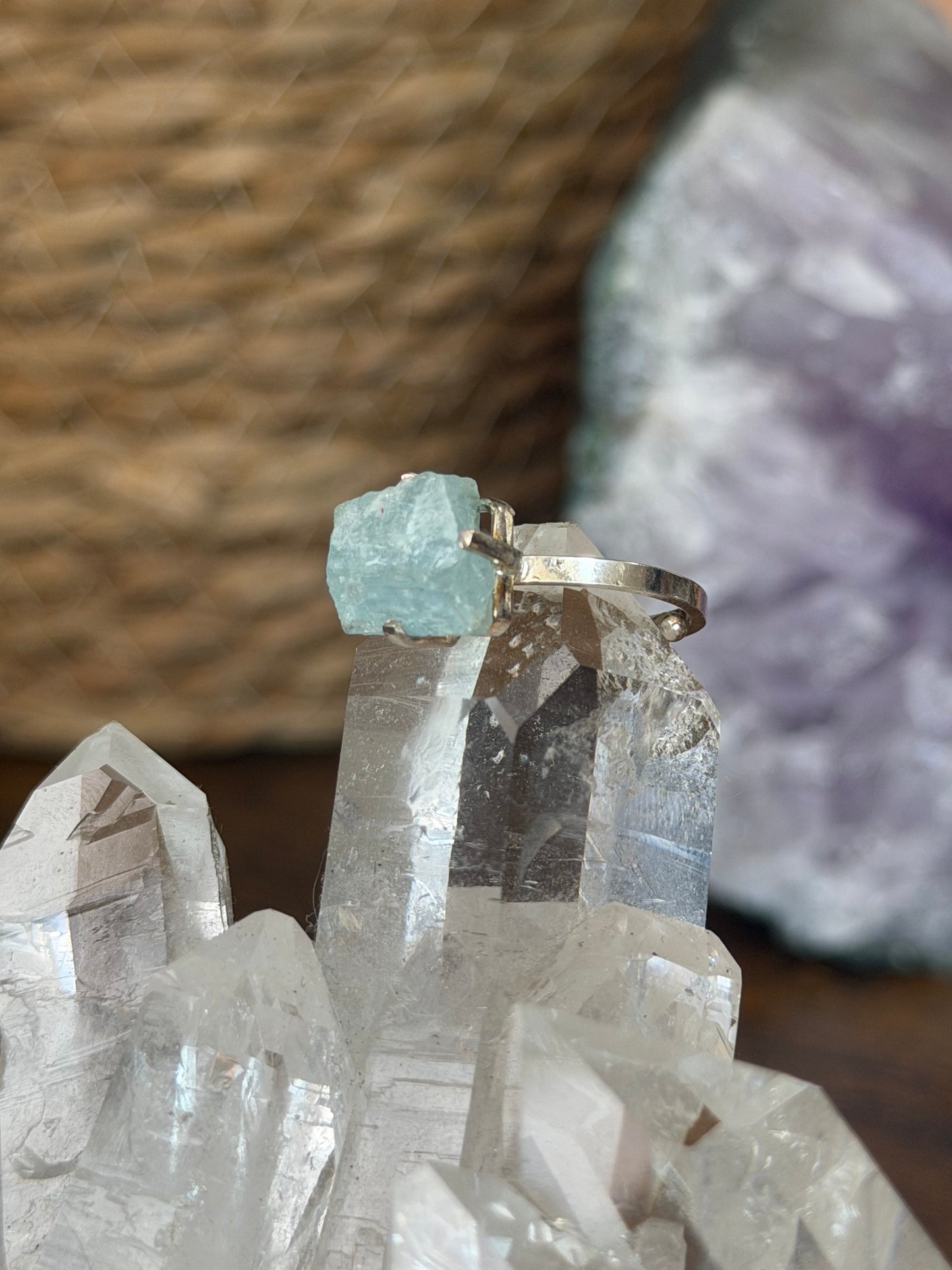 925 Silver Adjustable Aquamarine Ring | Handmade