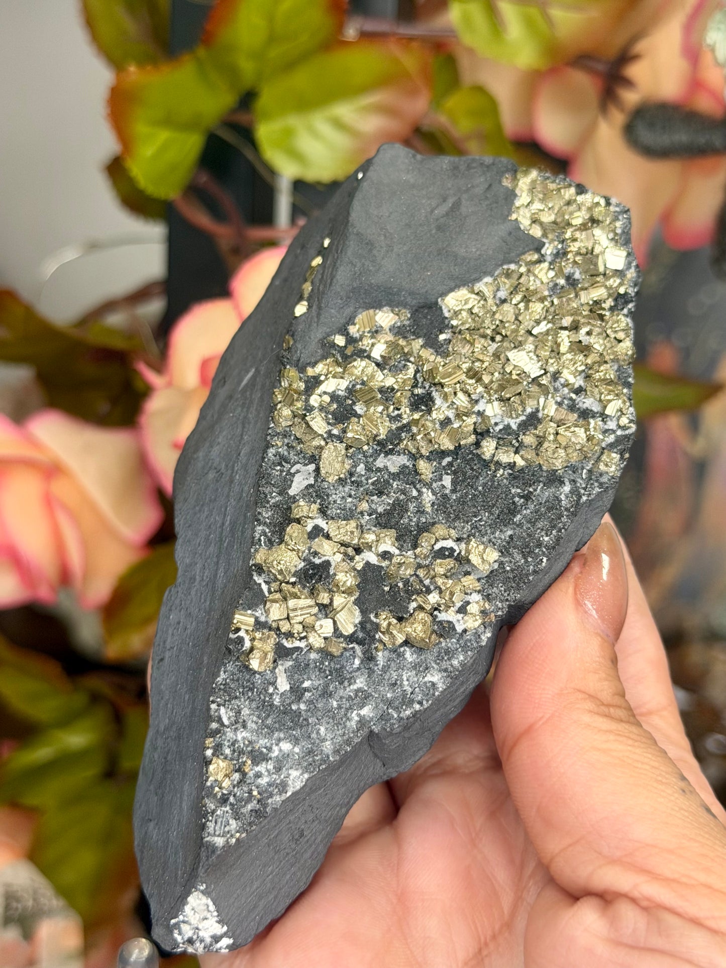 Pyrite Specimen on Basalt Base with Stand | (200g)