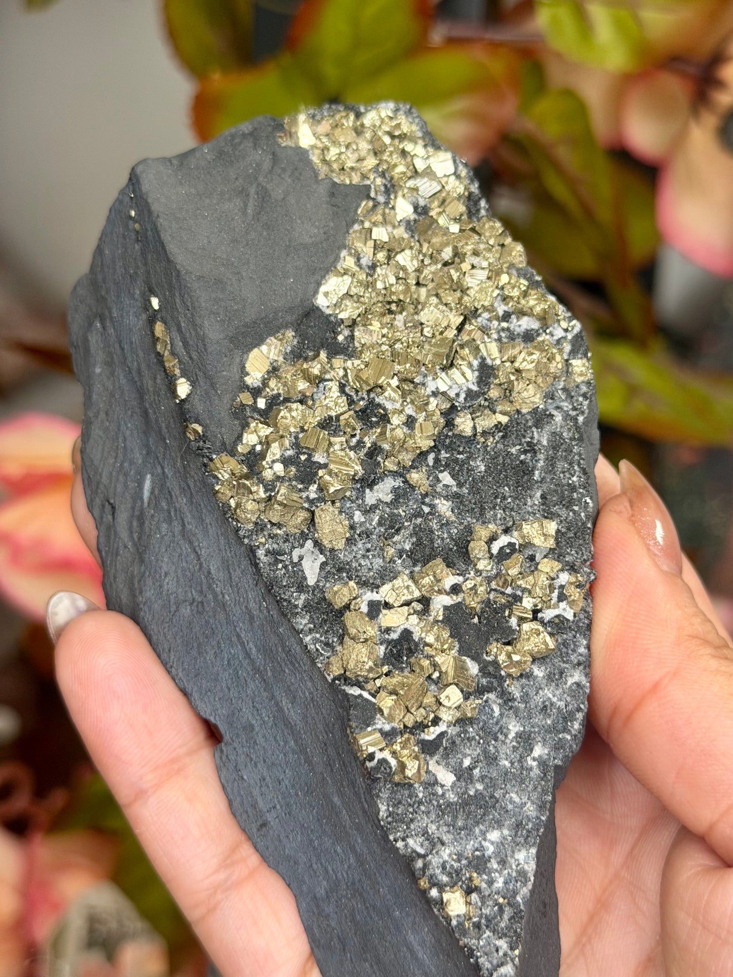 Pyrite Specimen on Basalt Base with Stand | (200g)