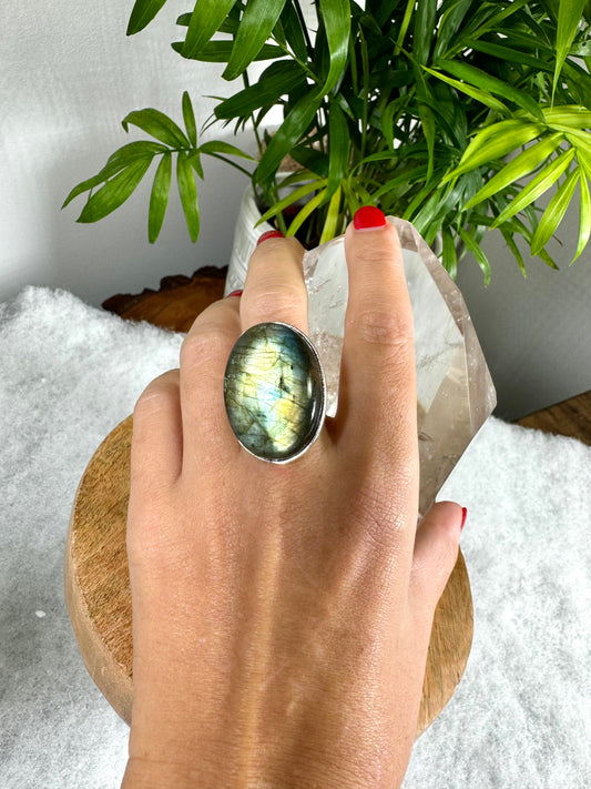 925 Silver Adjustable Labradorite Ring | Handmade