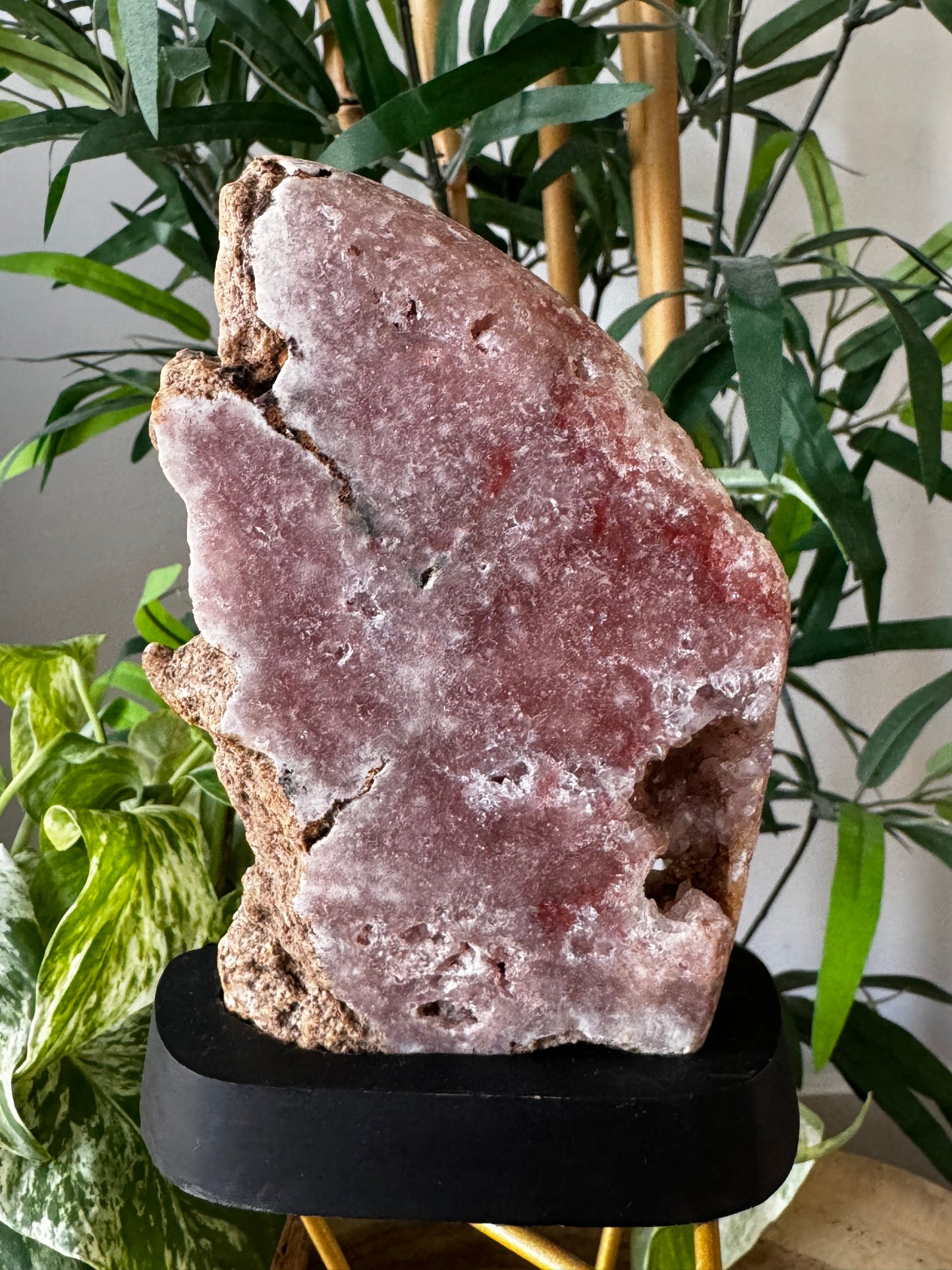 Pink Amethyst Slab on Wood Stand | 405g