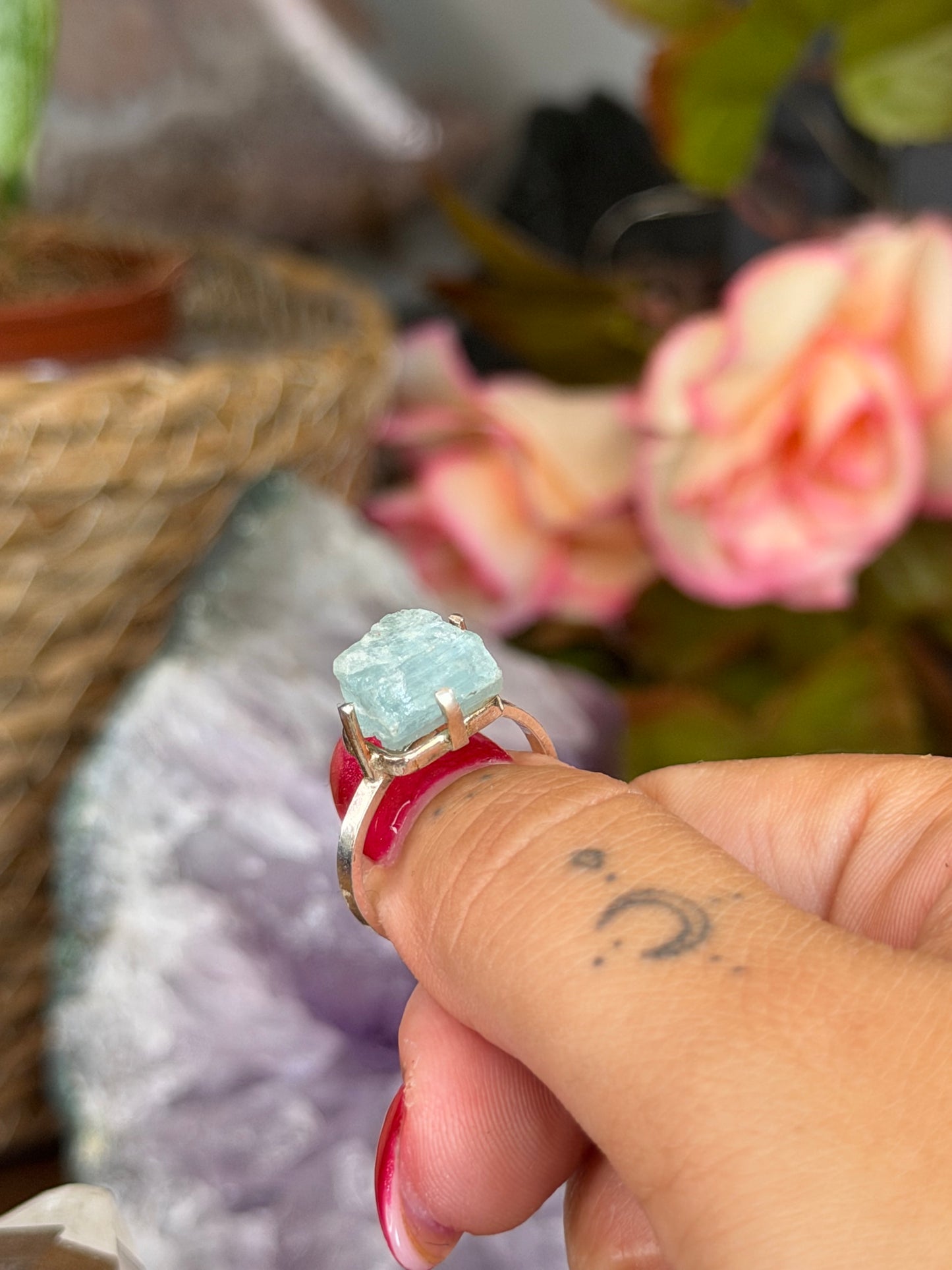 925 Silver Adjustable Aquamarine Ring | Handmade