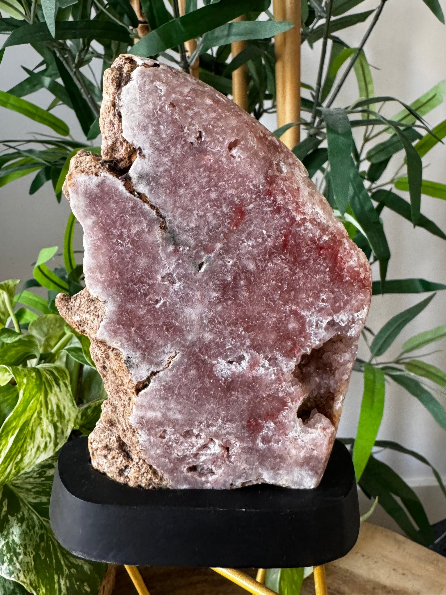 Pink Amethyst Slab on Wood Stand | 405g