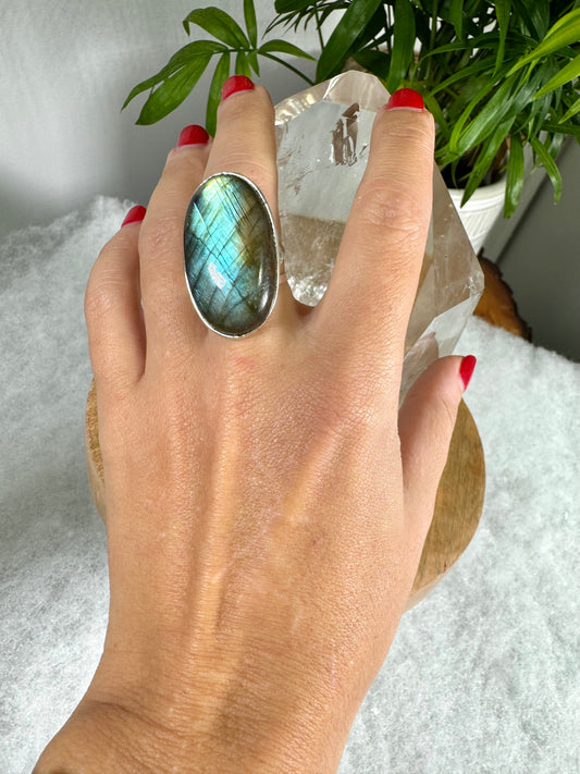 925 Silver Adjustable Labradorite Ring | Handmade