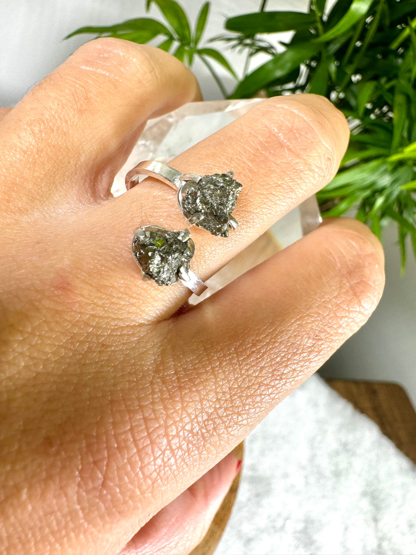 925 Silver Adjustable Pyrite Double Ring | Handmade