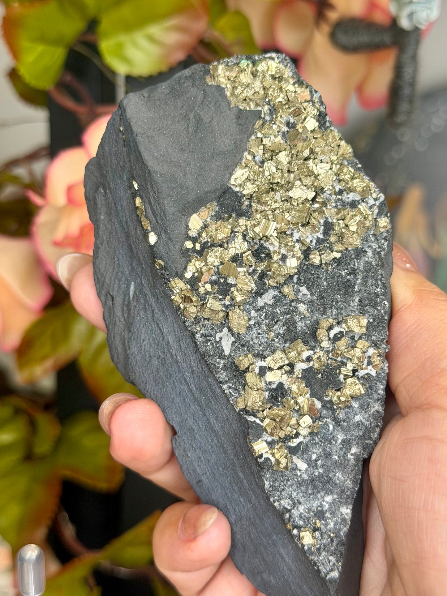 Pyrite Specimen on Basalt Base with Stand | (200g)