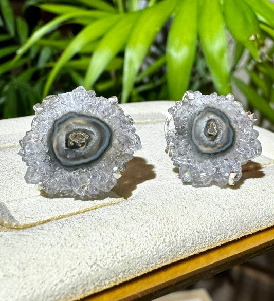 925 Silver Amethyst Stalactite Slice  | Handmade earrings