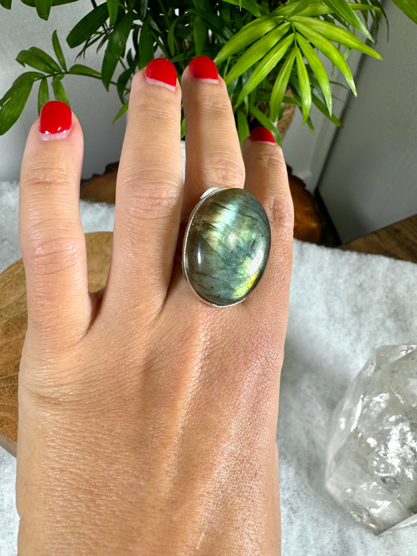 925 Silver Adjustable Labradorite Ring | Handmade