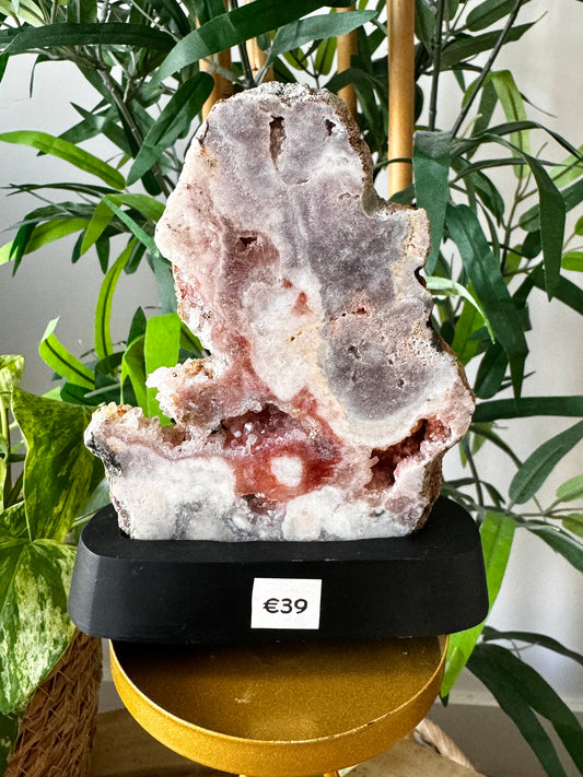 Pink Amethyst Slab on Wood Stand | 256g