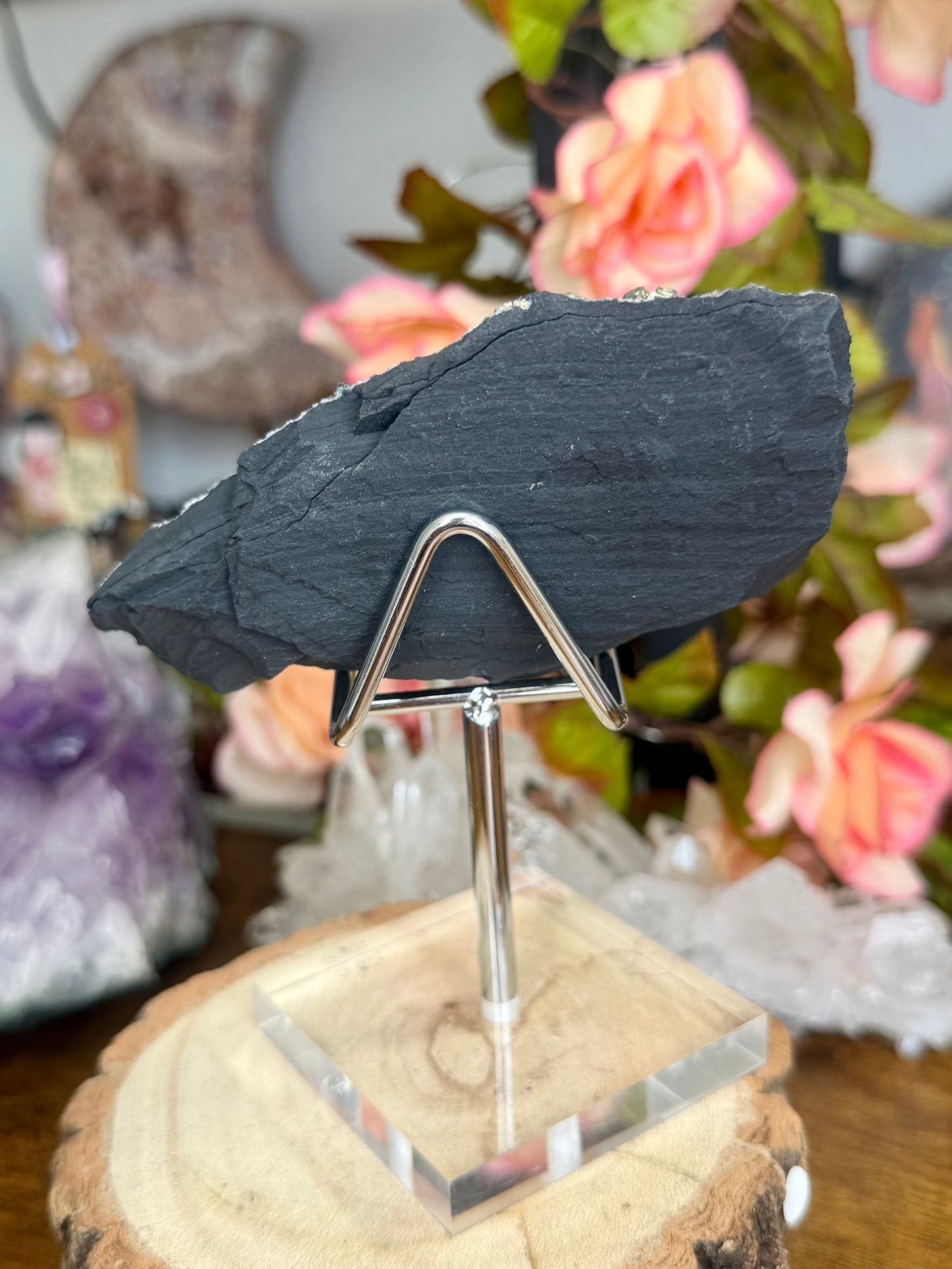 Pyrite Specimen on Basalt Base with Stand | (200g)