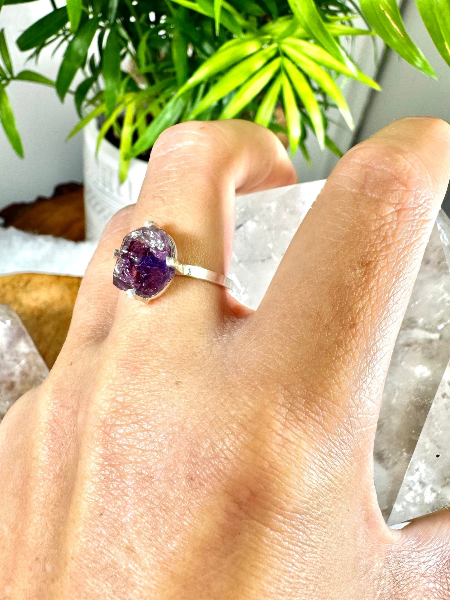 925 Silver Adjustable Amethyst Ring | Handmade - The Crystal Valley