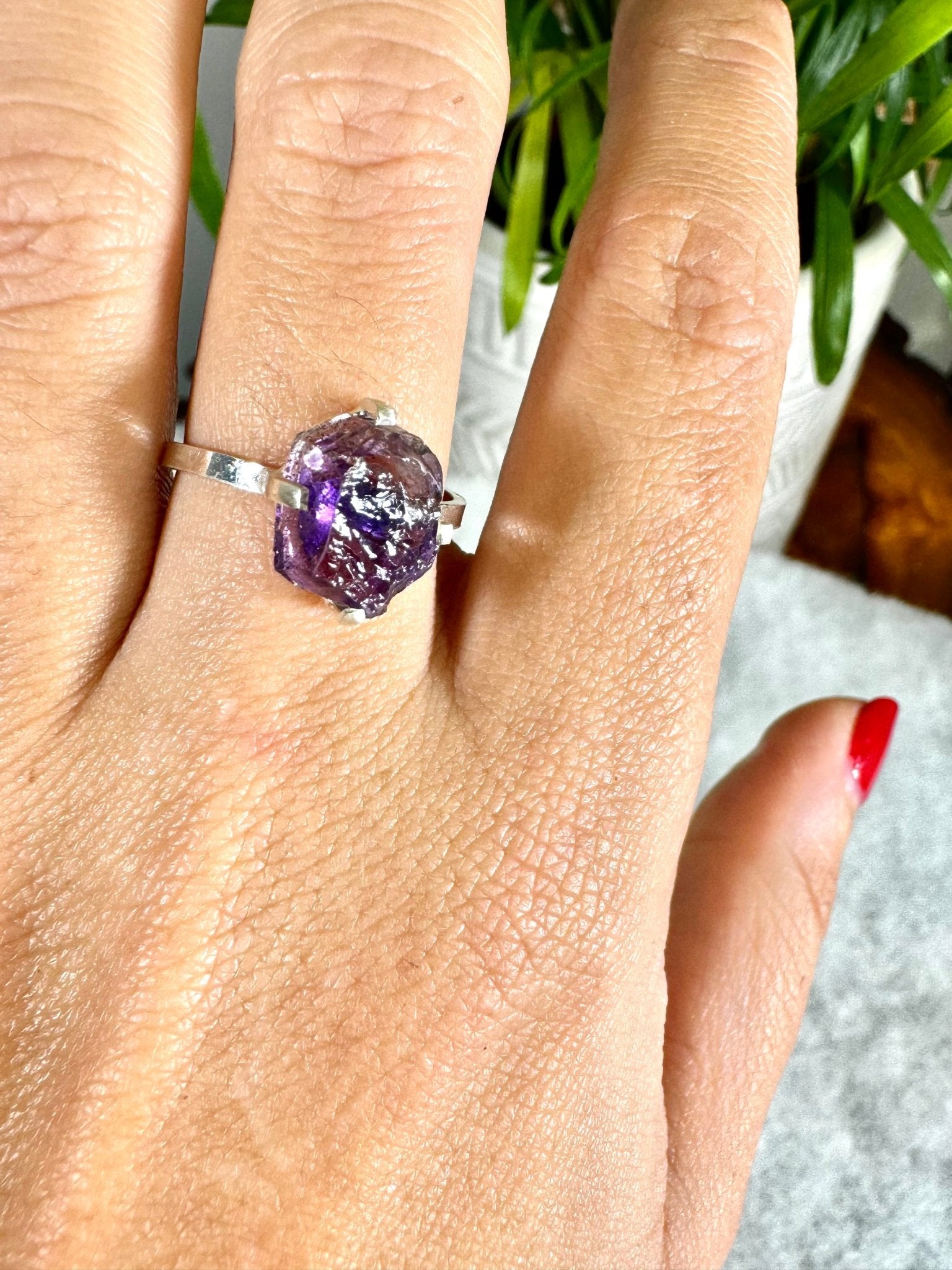 925 Silver Adjustable Amethyst Ring | Handmade - The Crystal Valley