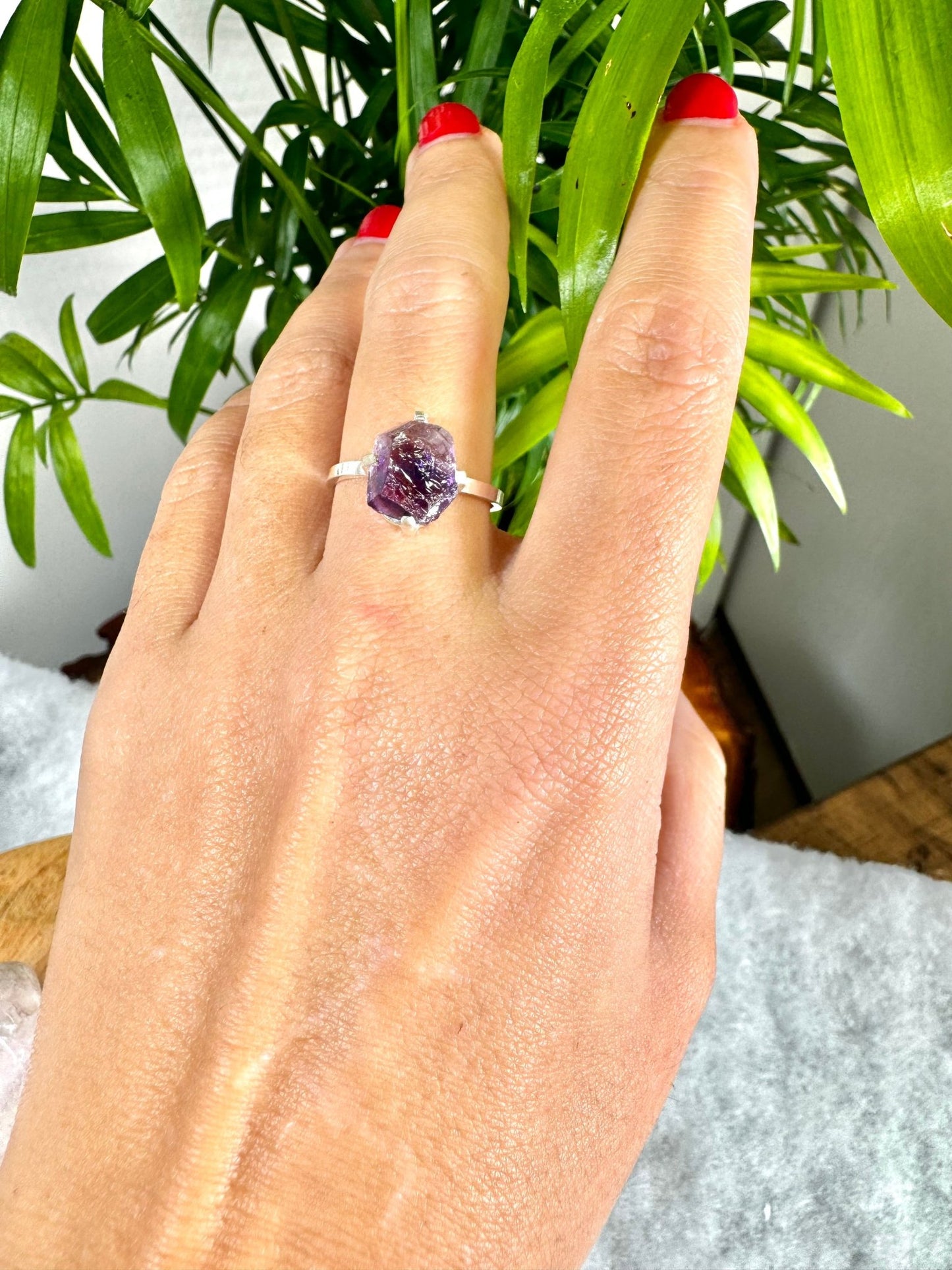 925 Silver Adjustable Amethyst Ring | Handmade - The Crystal Valley