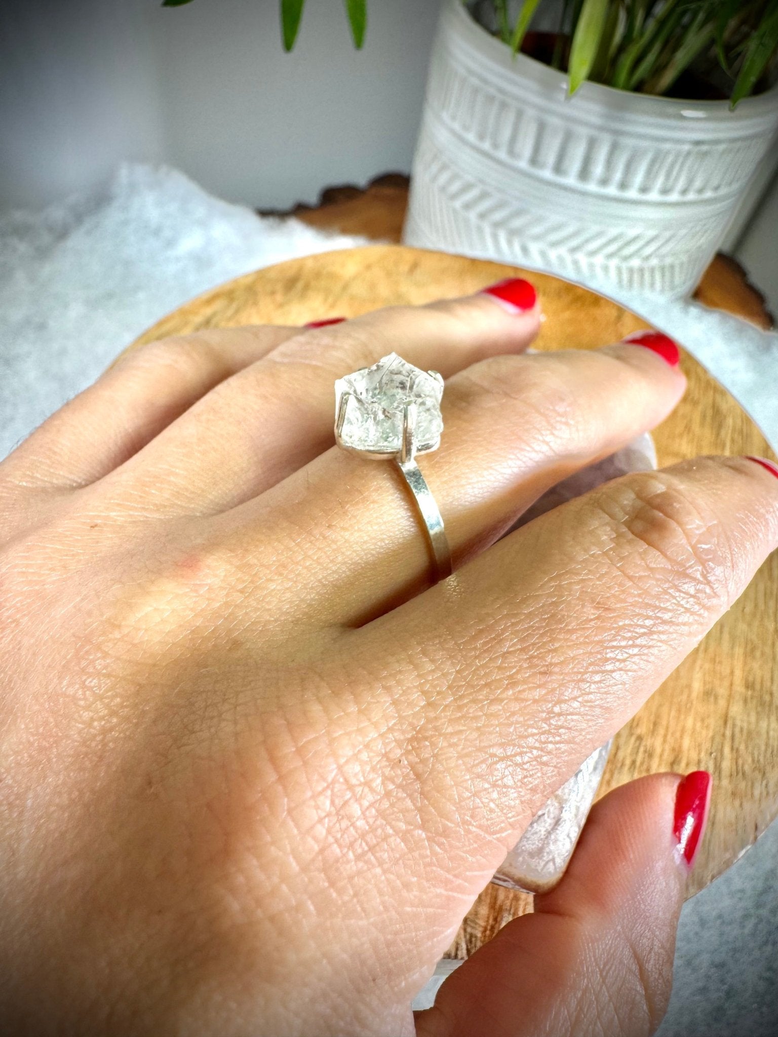 925 Silver Adjustable Clear Quartz Ring | Handmade - The Crystal Valley