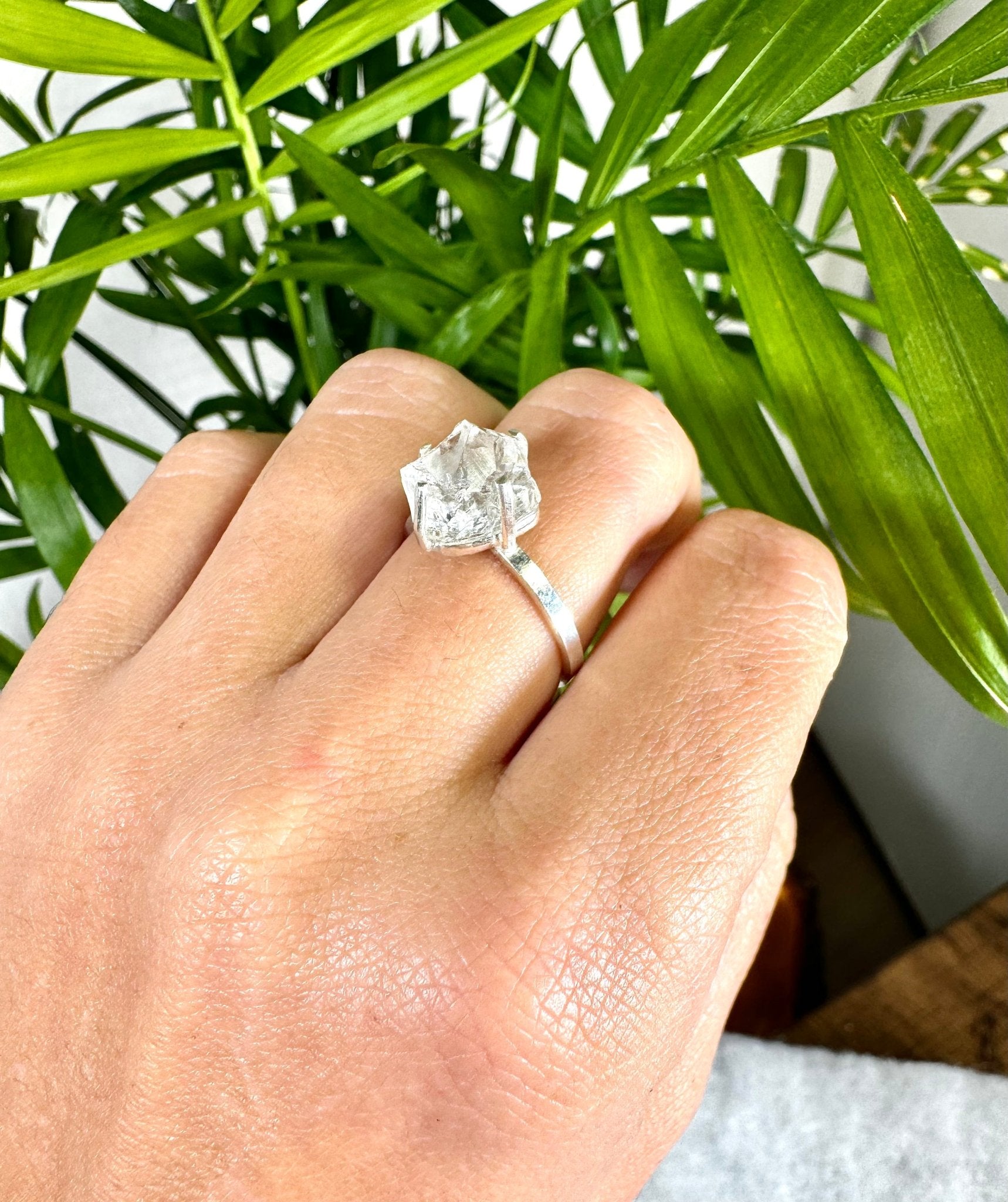 925 Silver Adjustable Clear Quartz Ring | Handmade - The Crystal Valley