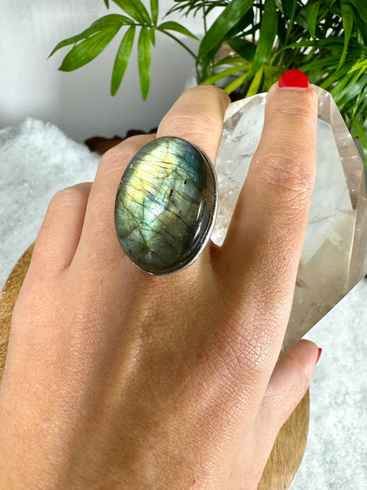 925 Silver Adjustable Labradorite Ring | Handmade